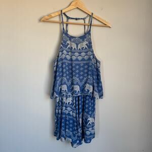 Vestique Blue Elephant Print Romper Size Small Cotton Lined Festival Vacation